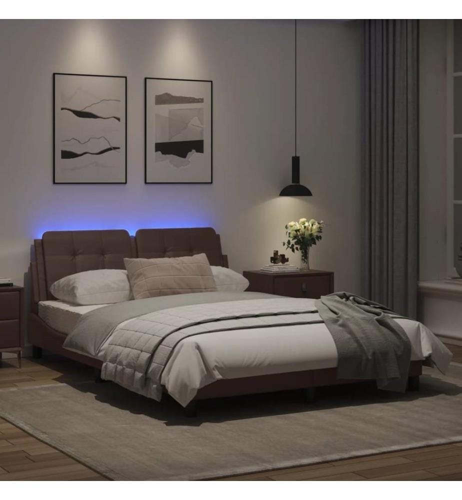 Bettgestell mit LED Braun 140x190 cm Kunstleder