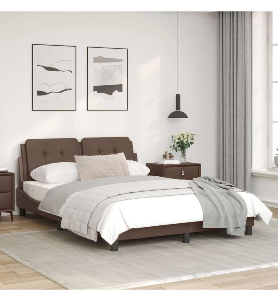 Bettgestell mit LED Braun 140x190 cm Kunstleder
