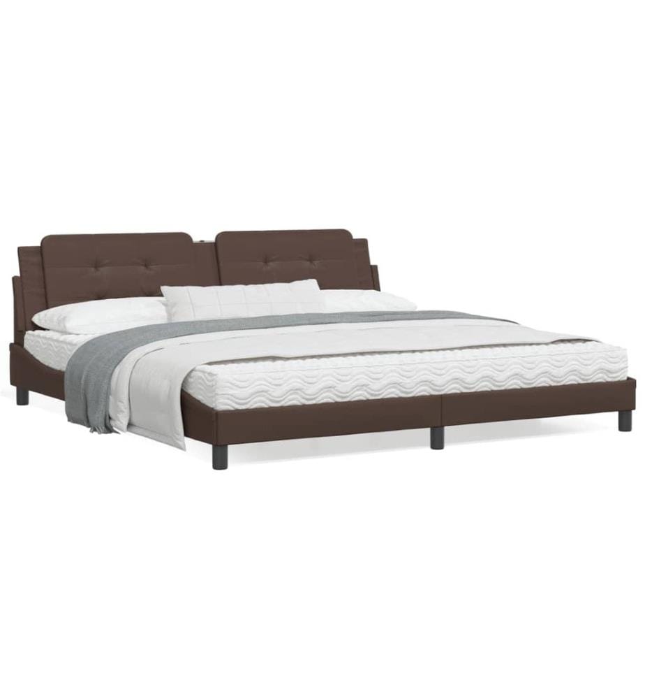 Lit avec matelas marron 200x200 cm similicuir