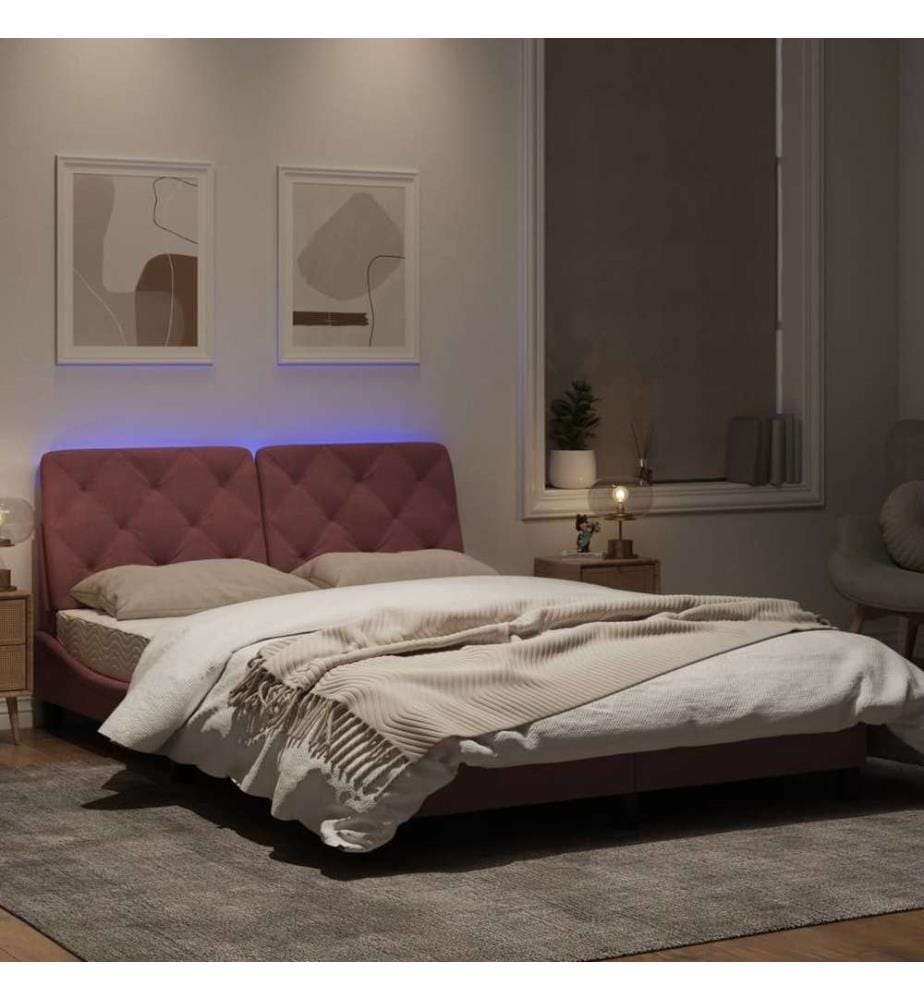 Bettgestell mit LED-Leuchten Rosa 140x200 cm Samt