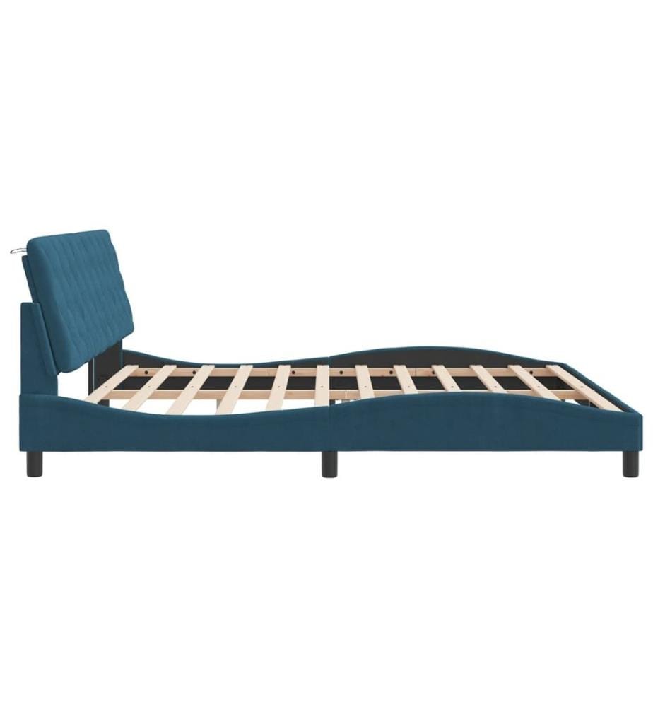 Bettgestell mit Kopfteil Blau 200x200 cm Samt