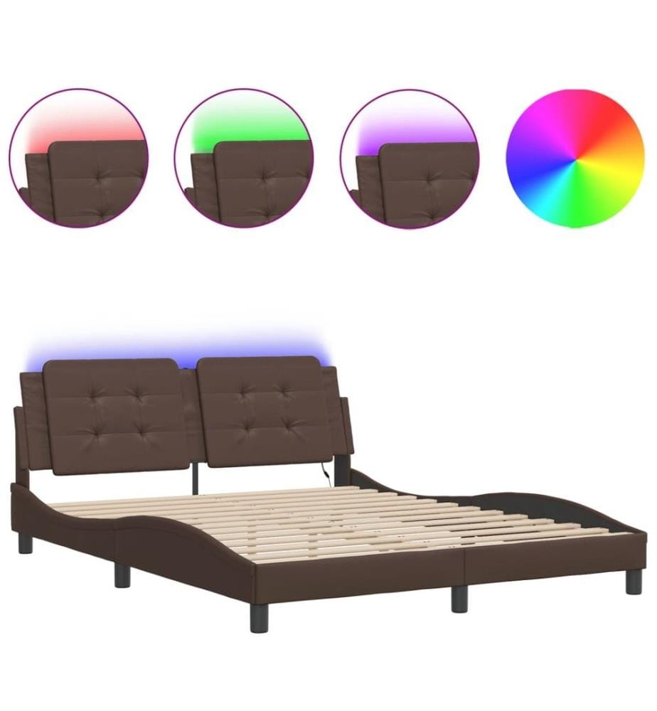 Bettgestell mit LED Braun 160x200 cm Kunstleder