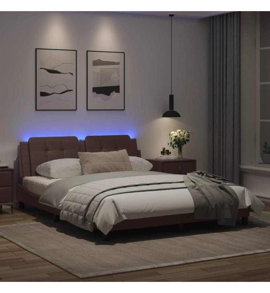 Bettgestell mit LED Braun 160x200 cm Kunstleder