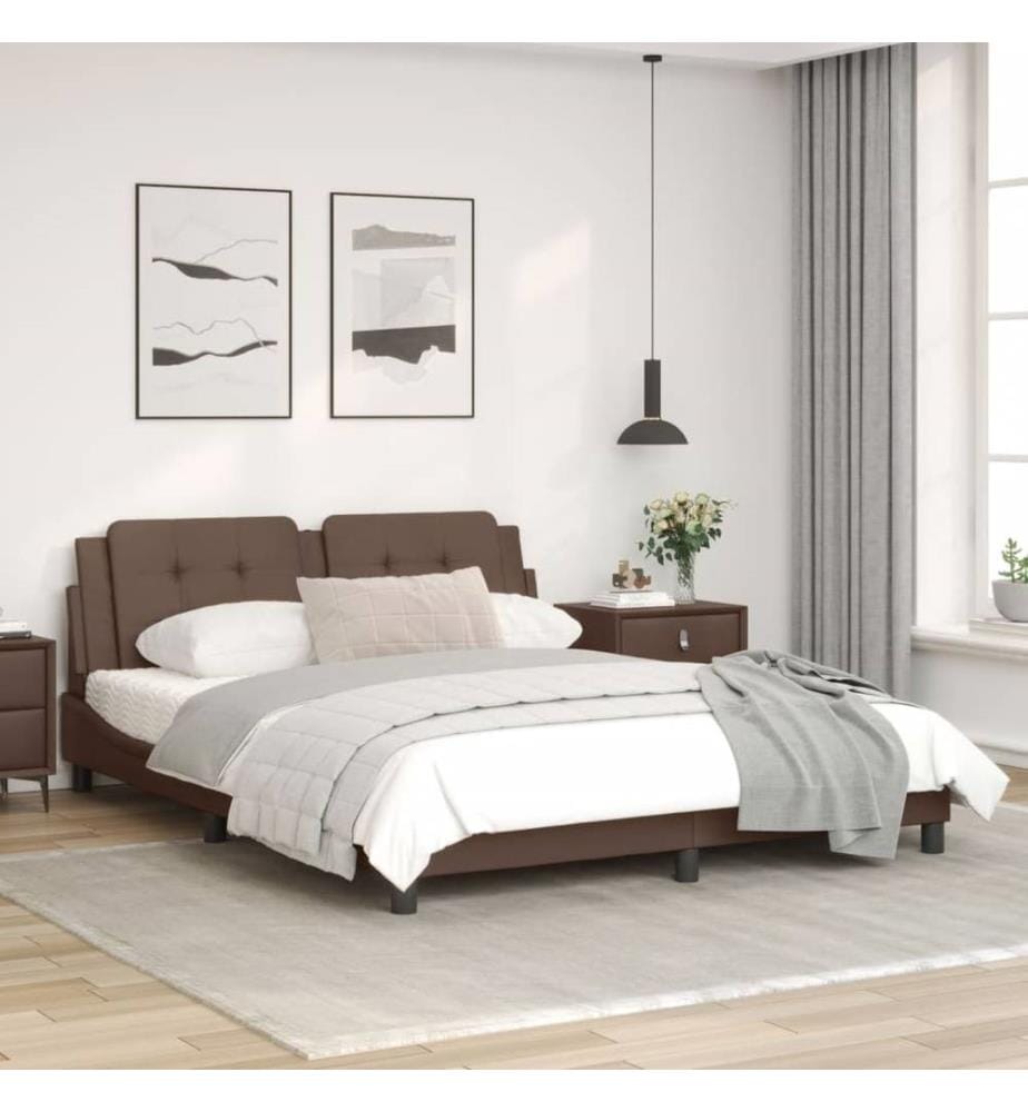 Bettgestell mit LED Braun 160x200 cm Kunstleder