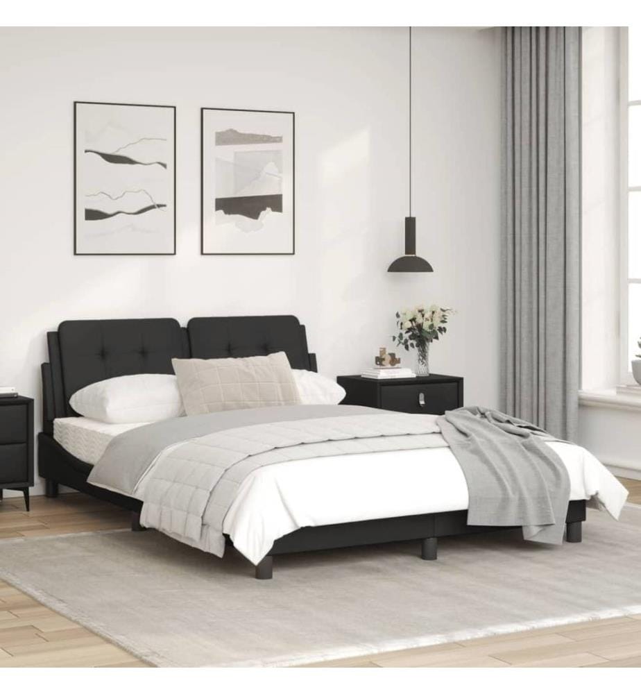 Bettgestell mit Kopfteil Schwarz 140x200 cm Kunstleder