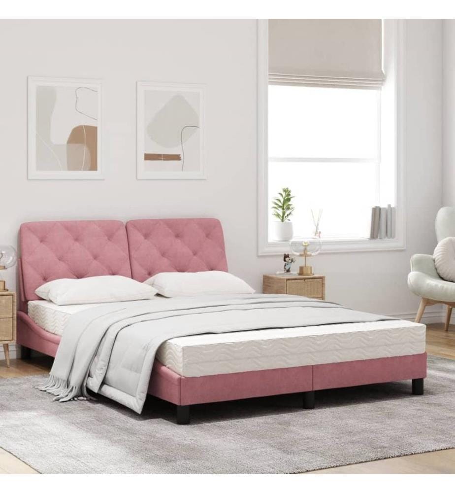 Bett mit Matratze Rosa 140x200 cm Samt