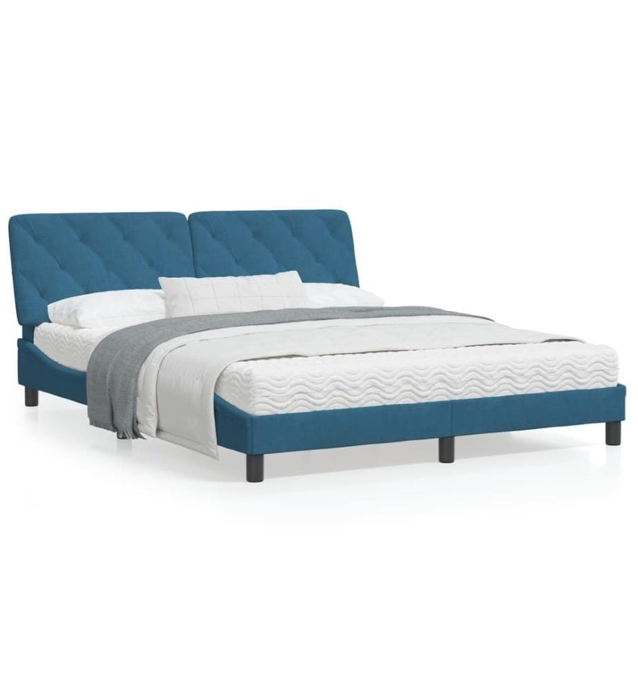 Bett mit Matratze Blau 160x200 cm Samt