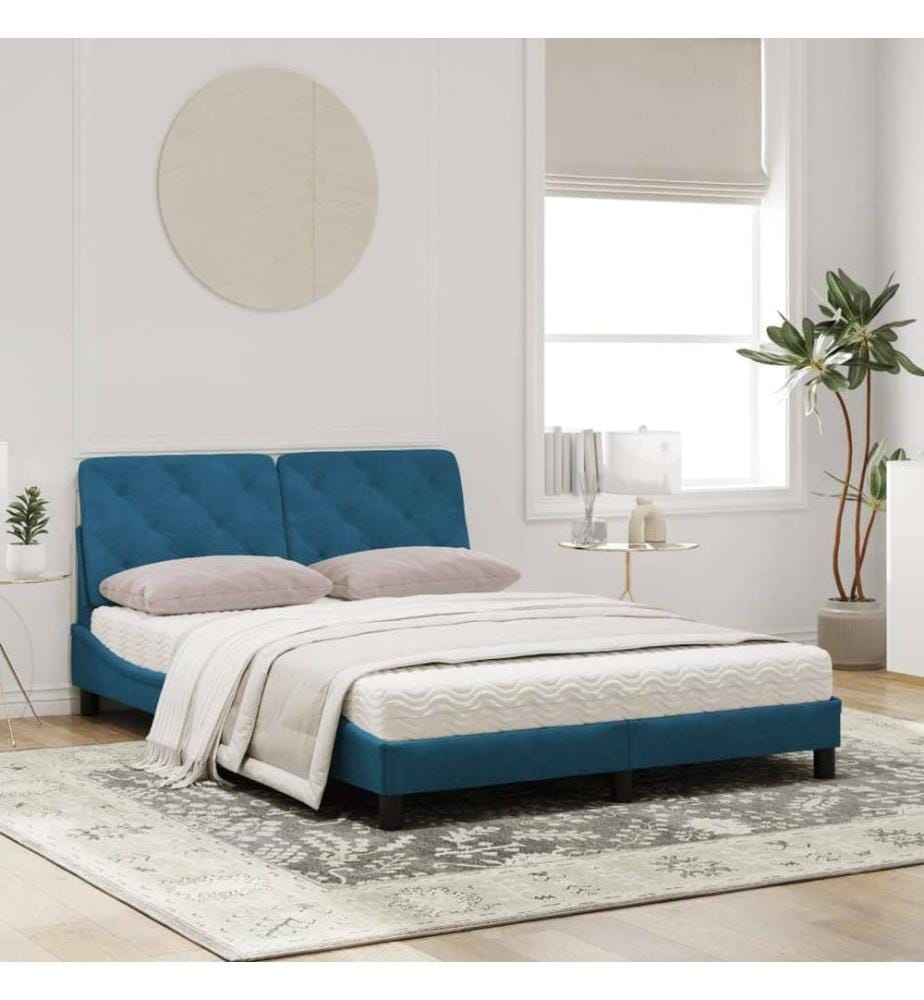 Bett mit Matratze Blau 160x200 cm Samt