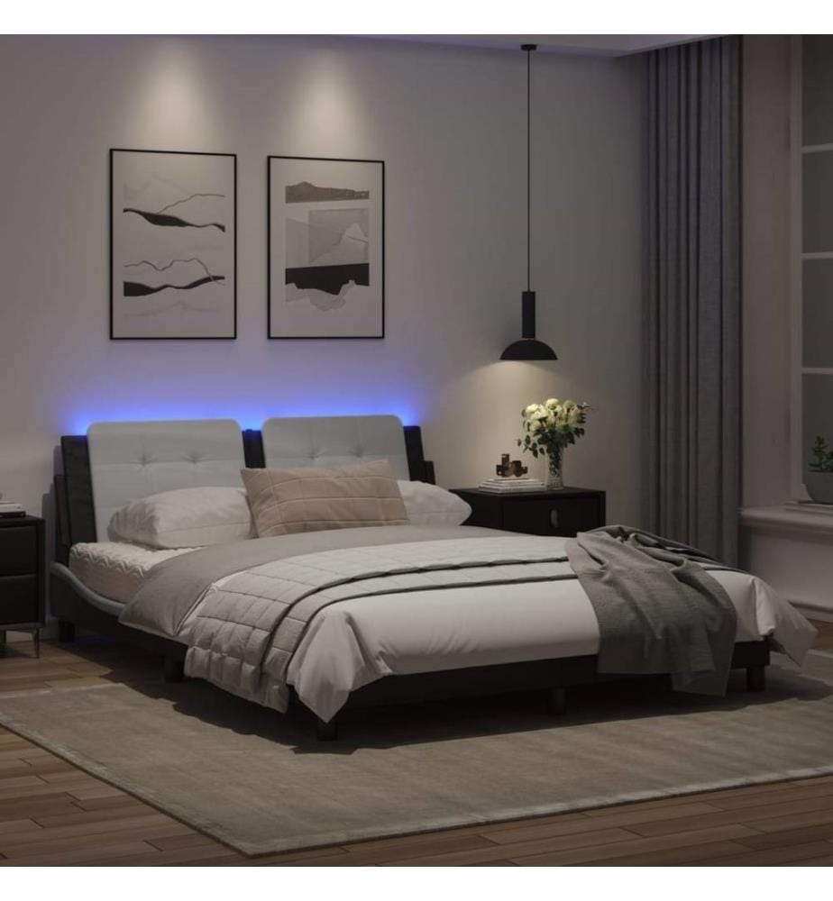 Bettgestell mit LED Schwarz und Weiss 160x200 cm Kunstleder