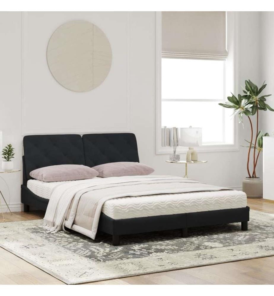 Bett mit Matratze Schwarz 160x200 cm Samt