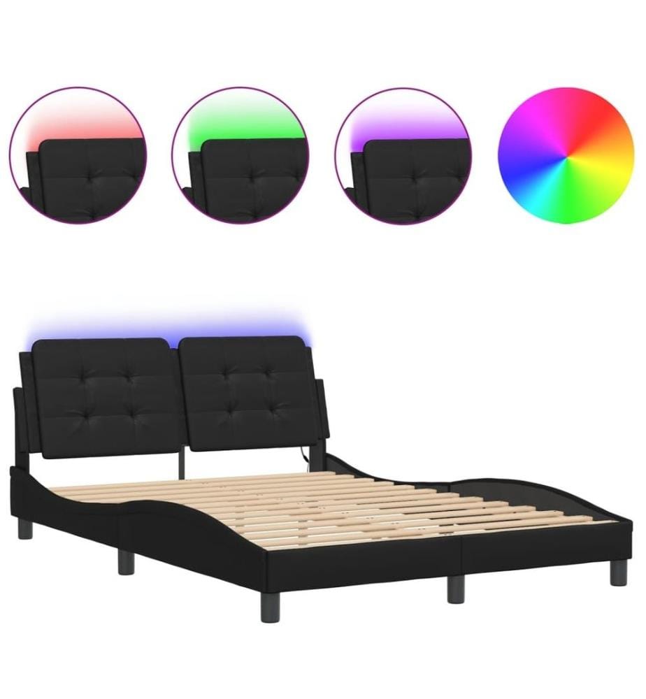 Bettgestell mit LED Schwarz 140x190 cm Kunstleder