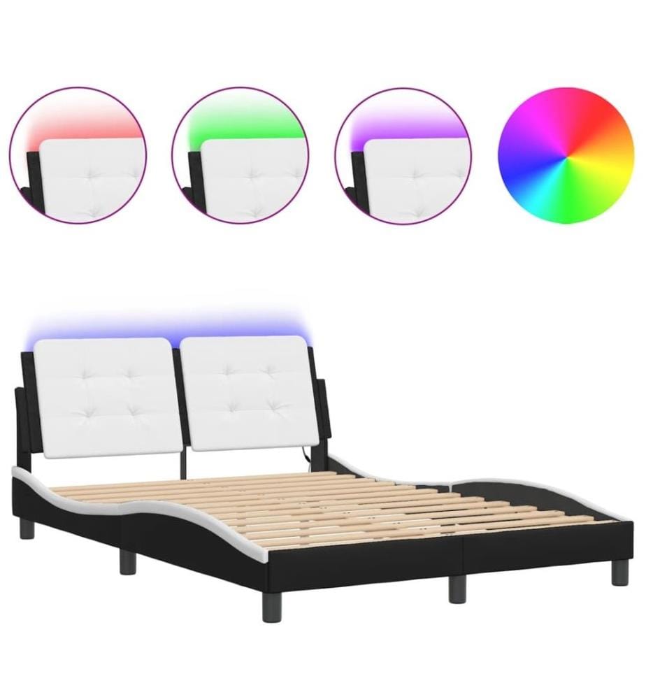 Bettgestell mit LED Schwarz und Weiss 140x200 cm Kunstleder