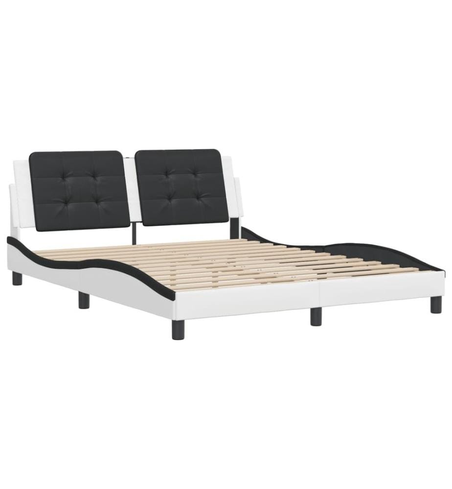 Bettgestell mit Kopfteil Weiss und Schwarz 160x200 cm Kunstleder