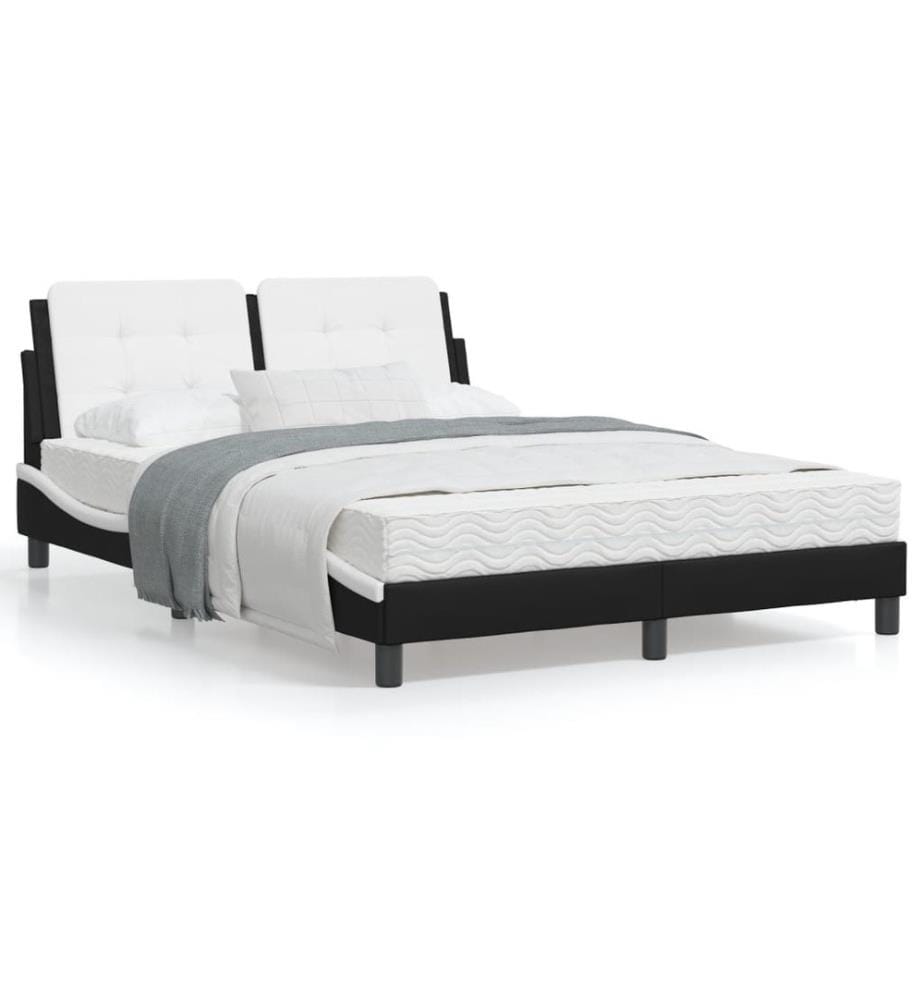 Bett mit Matratze Schwarz und Weiss 140x200 cm Kunstleder