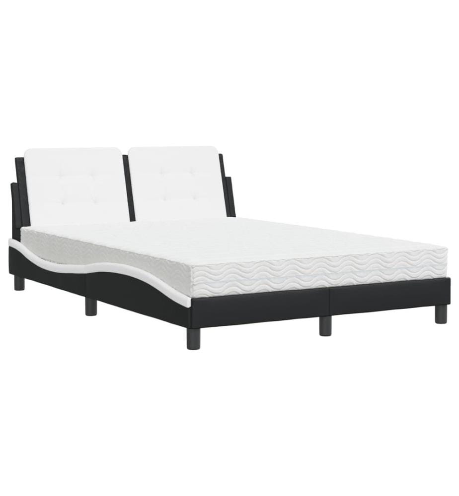 Bett mit Matratze Schwarz und Weiss 140x200 cm Kunstleder
