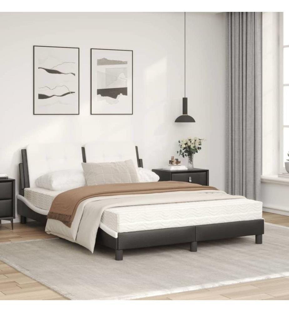 Bett mit Matratze Schwarz und Weiss 140x200 cm Kunstleder