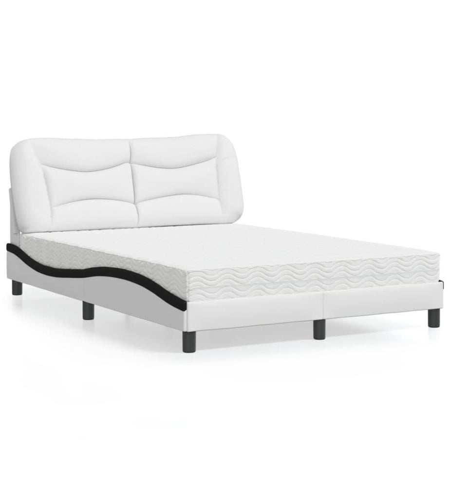 Bett mit Matratze Weiss und Schwarz 140x200 cm Kunstleder