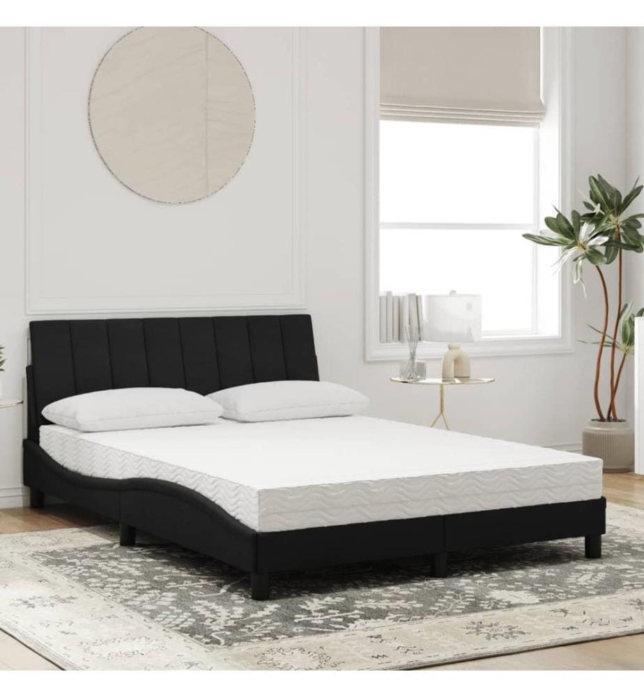 Bett mit Matratze Schwarz 140x200 cm Samt