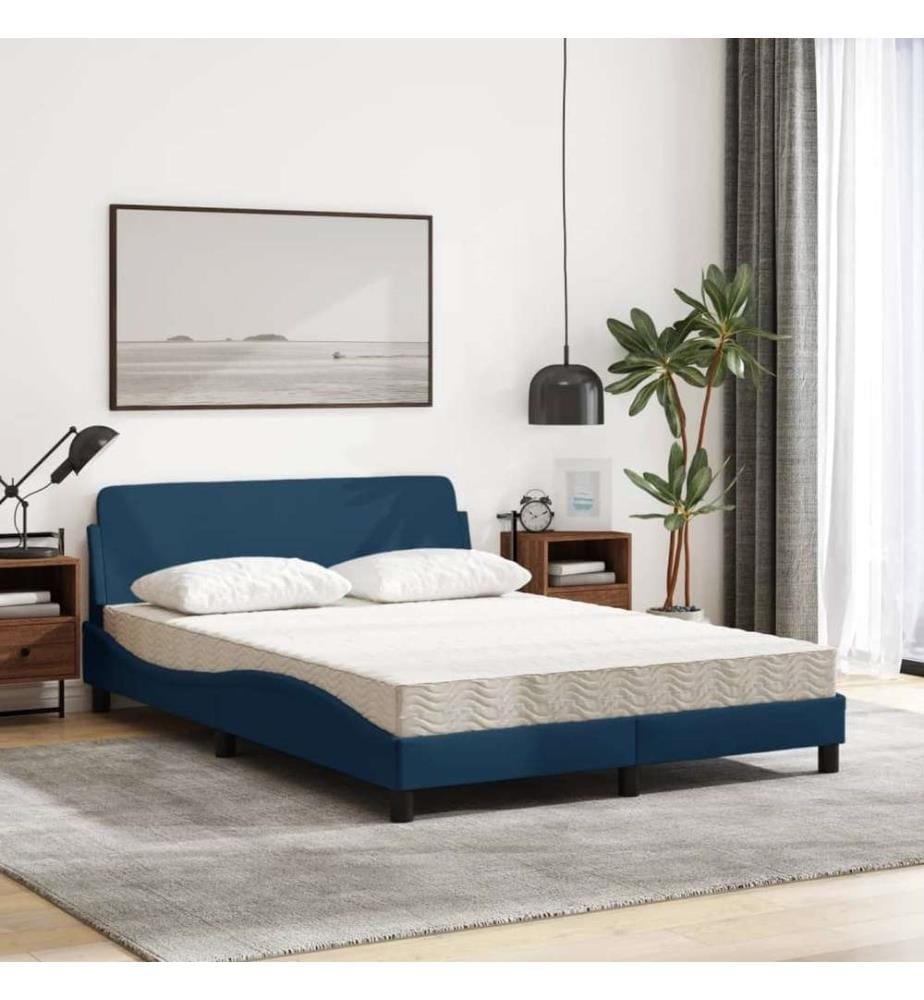 Bett mit Matratze Blau 140x200 cm Stoff