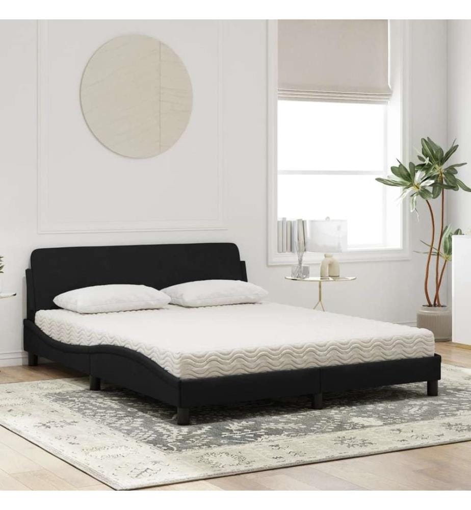 Bett mit Matratze Schwarz 160x200 cm Samt