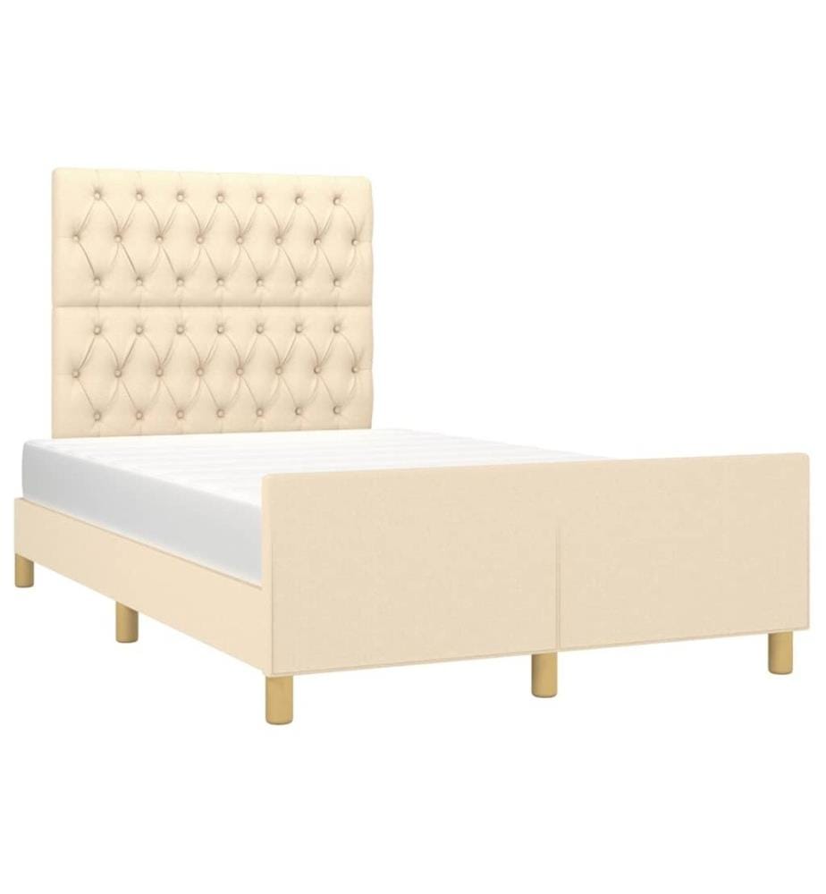 Bettgestell mit Kopfteil Creme 120x190 cm Stoff