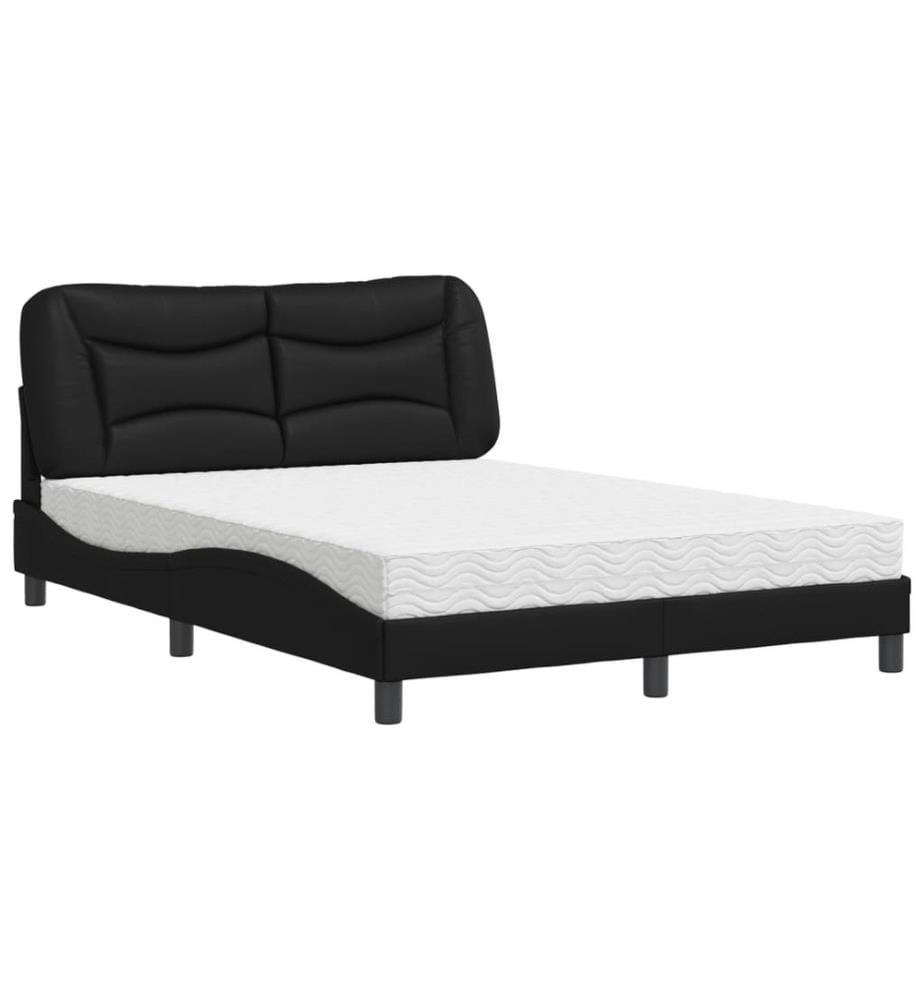 Lit avec matelas noir 140x190 cm similicuir