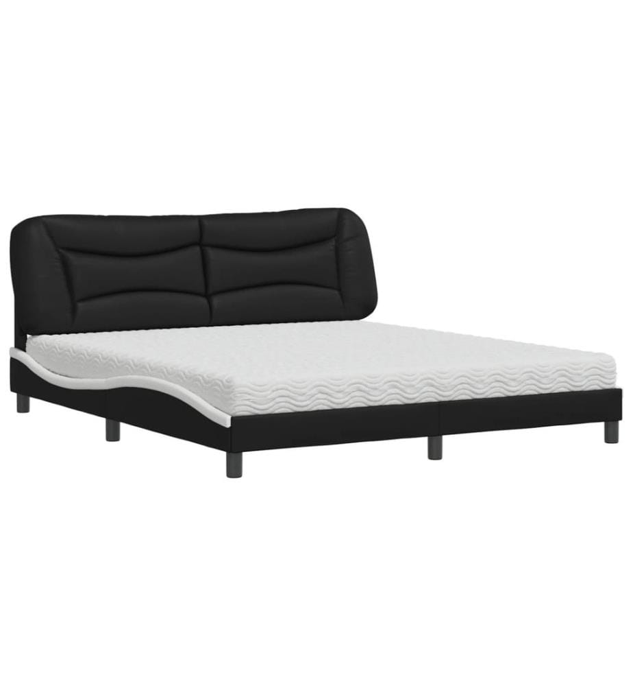 Bett mit Matratze Schwarz und Weiss 180x200 cm Kunstleder