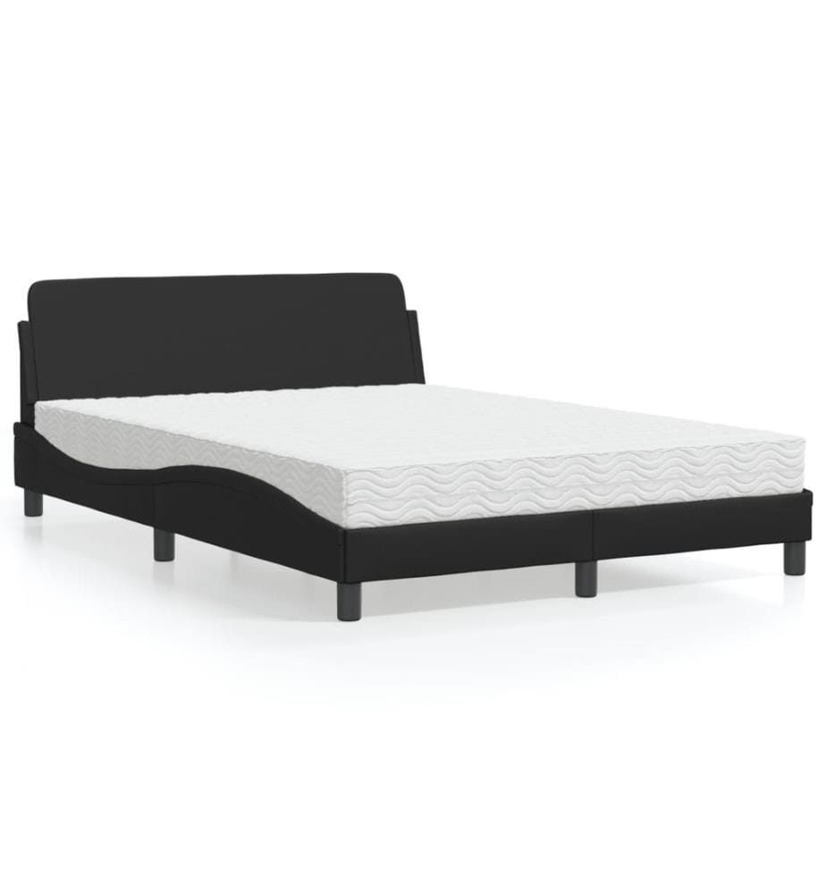 Bett mit Matratze Schwarz 140x190 cm Kunstleder