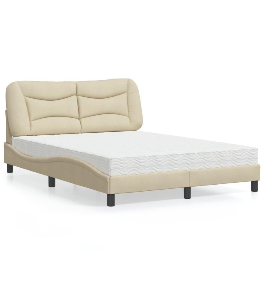 Bett mit Matratze Creme 140x200 cm Stoff