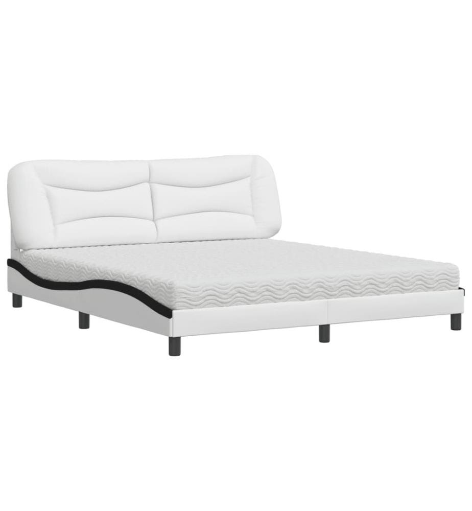 Bett mit Matratze Weiss und Schwarz 180x200 cm Kunstleder