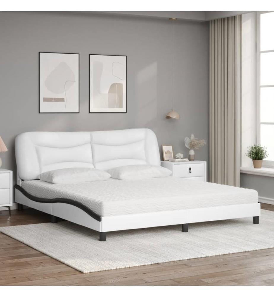 Bett mit Matratze Weiss und Schwarz 180x200 cm Kunstleder