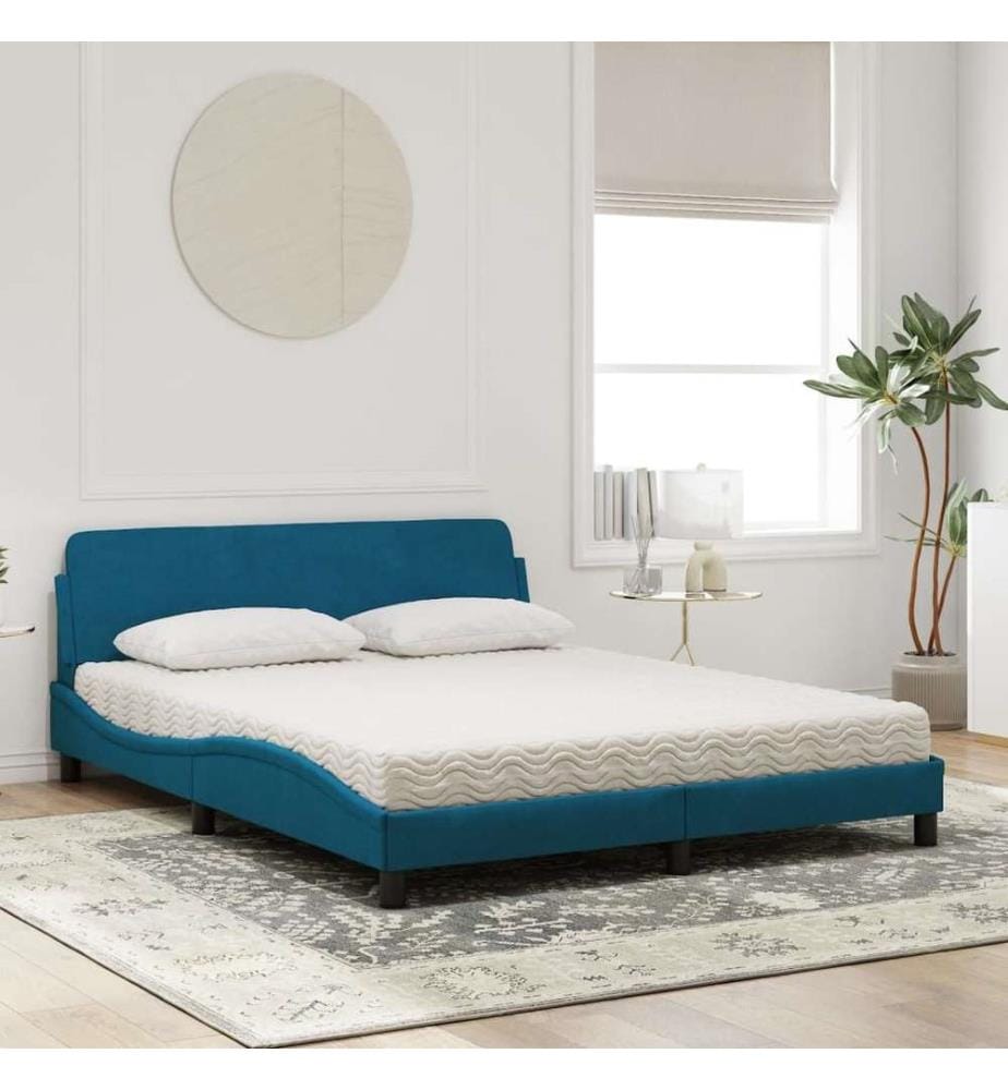 Bett mit Matratze Blau 160x200 cm Samt