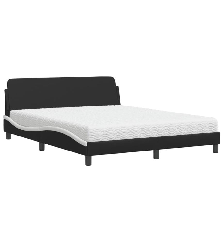 Bett mit Matratze Schwarz und Weiss 160x200 cm Kunstleder