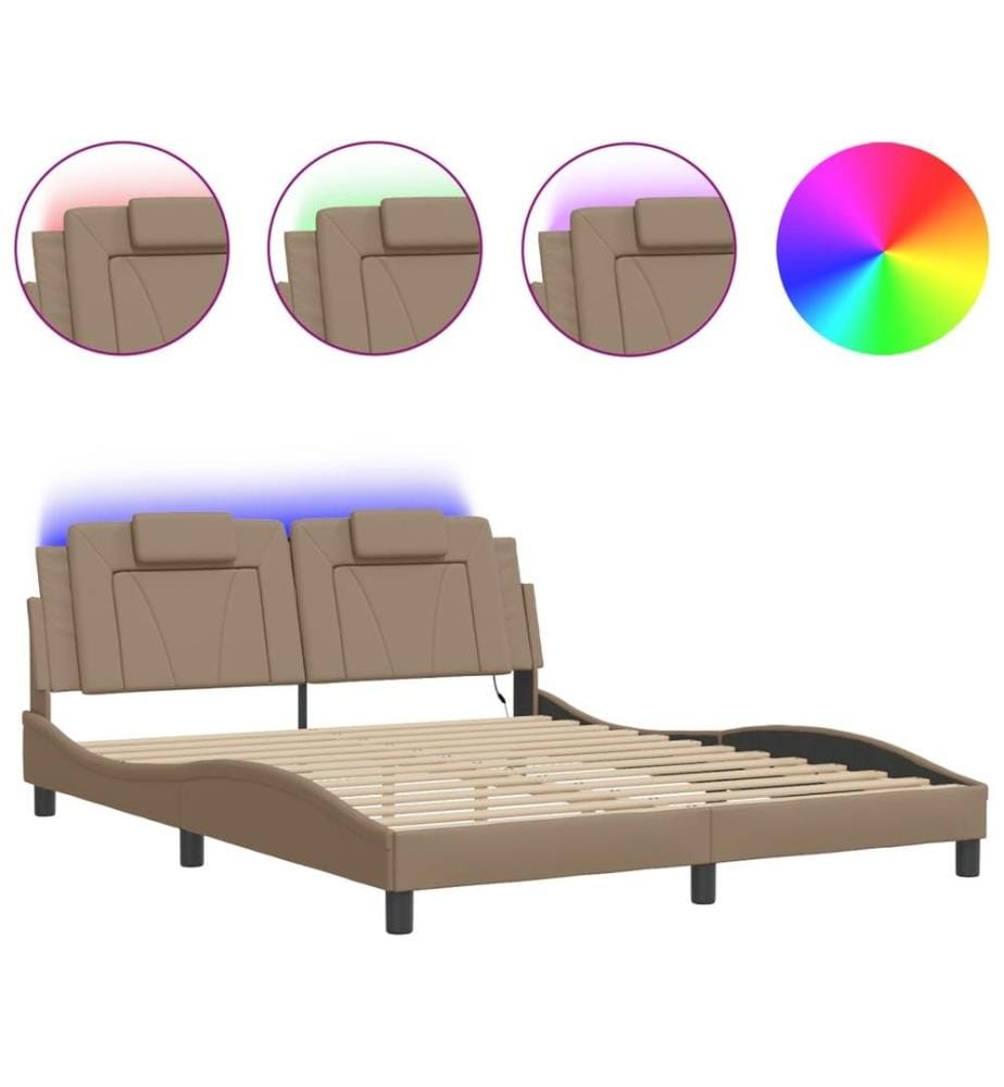 Bettgestell mit LED Cappuccino-Braun 160x200 cm Kunstleder