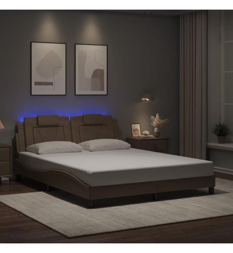 Bettgestell mit LED Cappuccino-Braun 160x200 cm Kunstleder