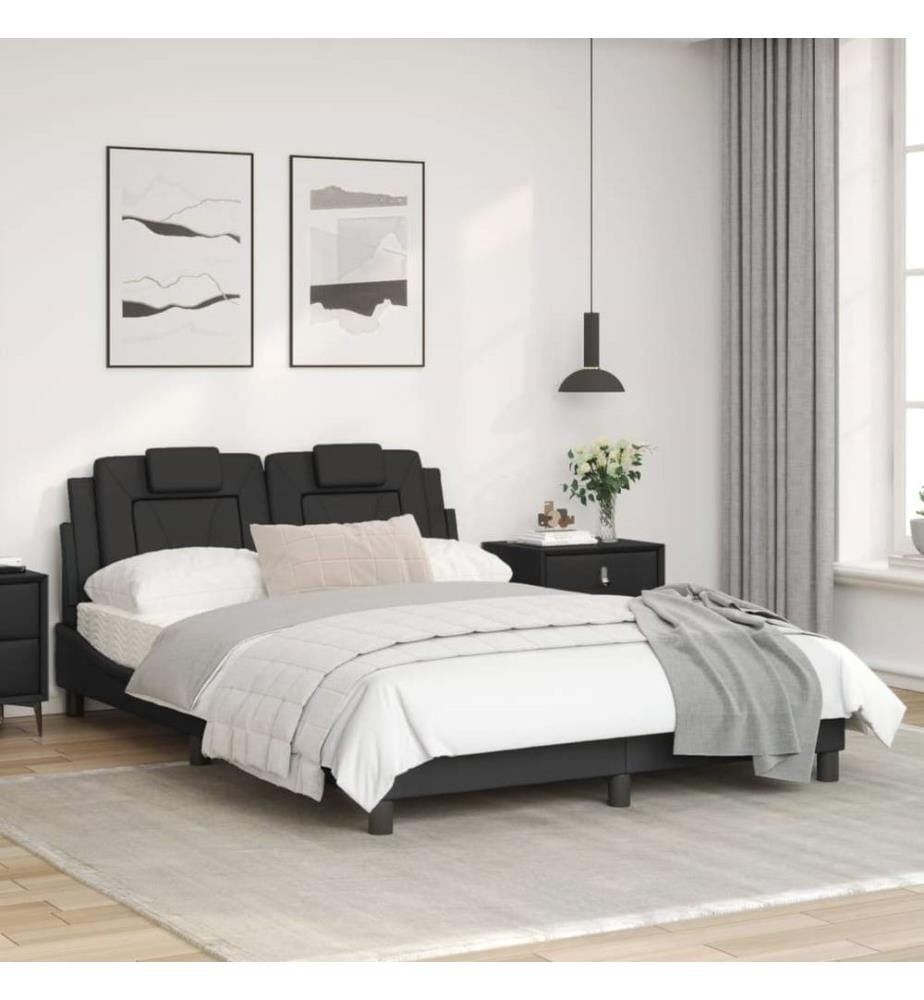 Bettgestell mit Kopfteil Schwarz 140x200 cm Kunstleder