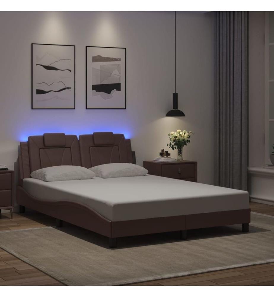 Bettgestell mit LED Braun 140x190 cm Kunstleder
