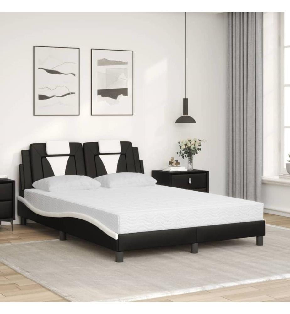 Bett mit Matratze Schwarz und Weiss 140x200 cm Kunstleder