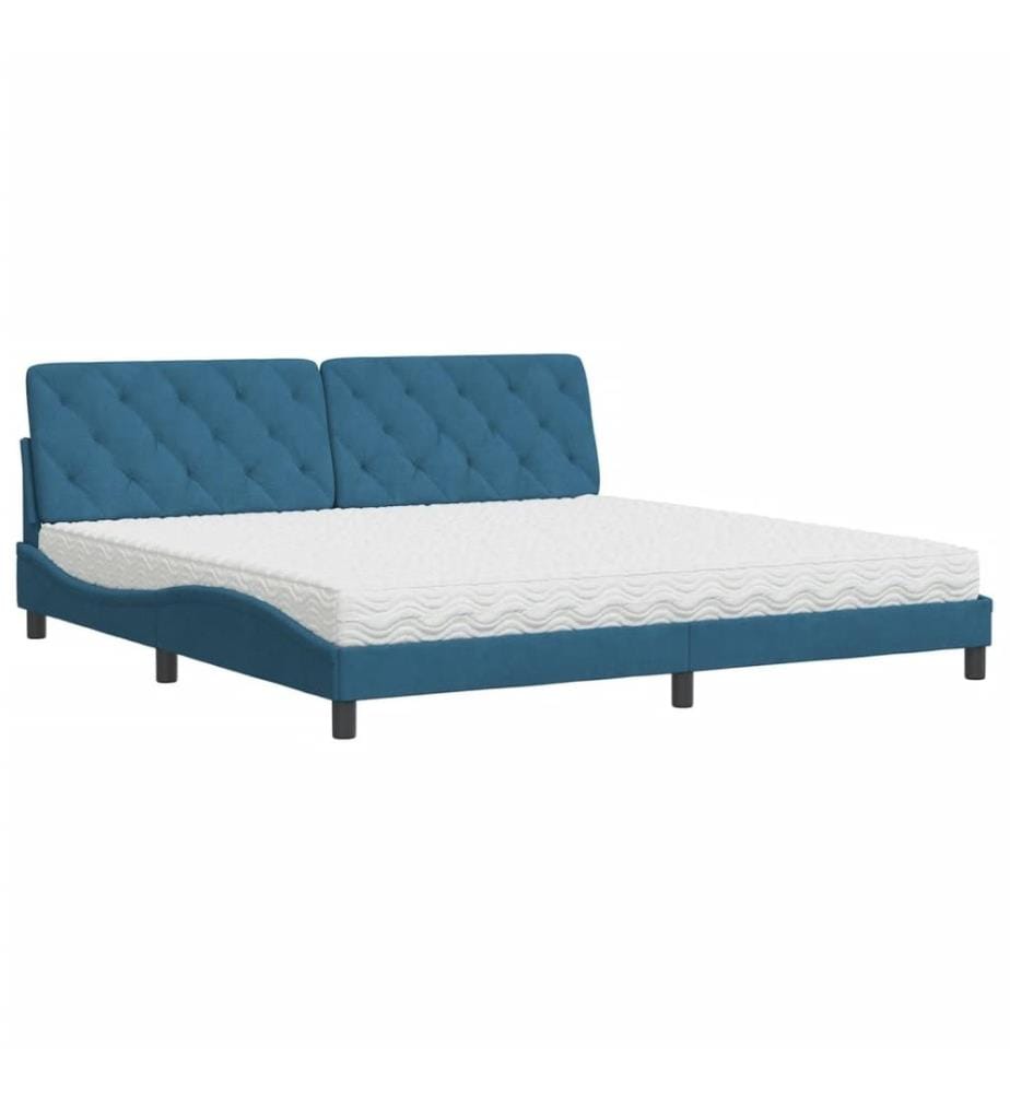 Bett mit Matratze Blau 200x200 cm Samt