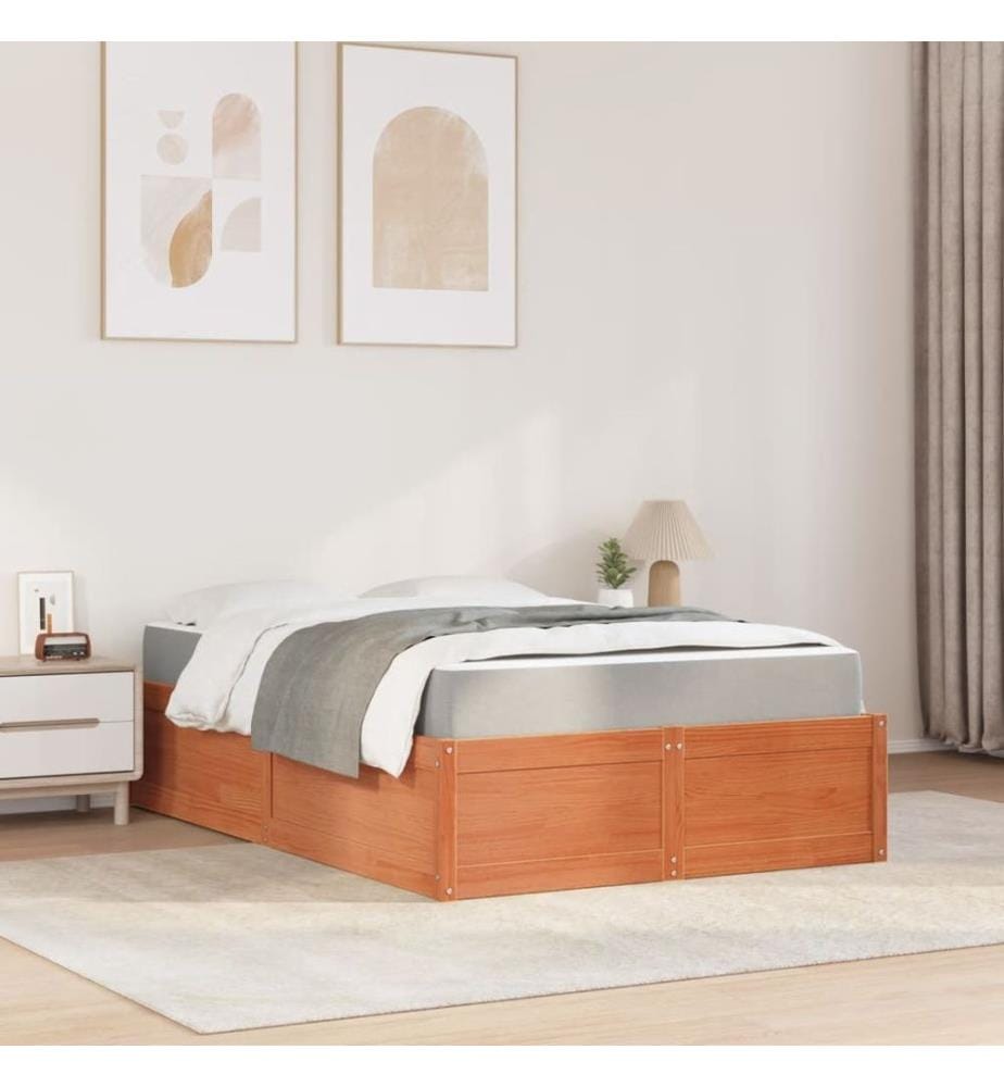 Bett mit Matratze Wachsbraun 120x200 cm Massivholz Kiefer
