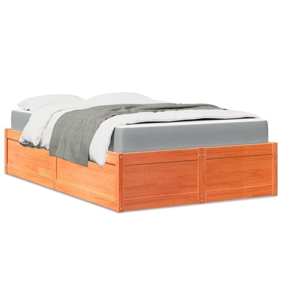 Lit avec matelas cire marron 140x190 cm bois massif de pin