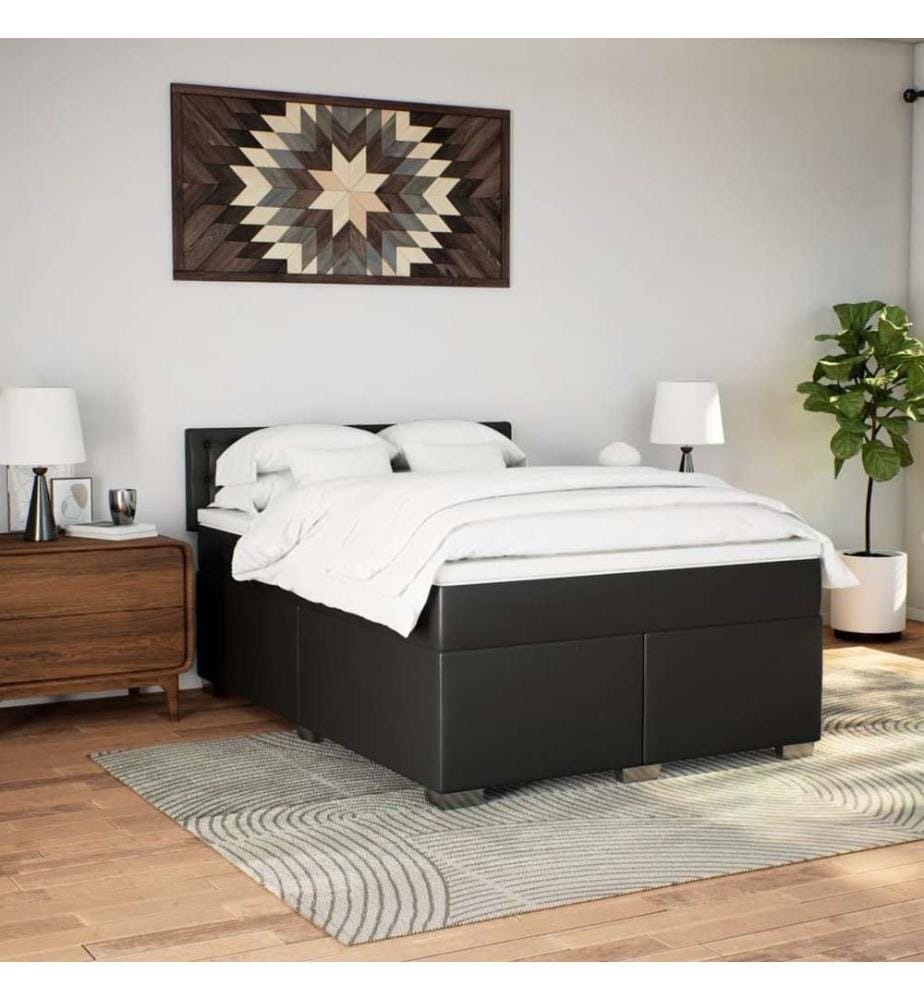 Boxspringbett mit Matratze Schwarz 140x200 cm Kunstleder