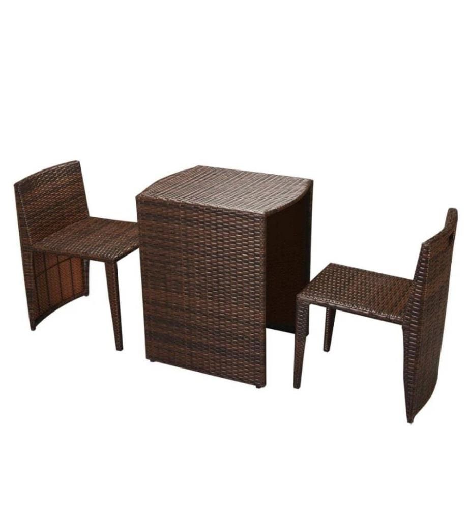 3-tlg. Bistro-Set mit Auflagen Poly Rattan Braun