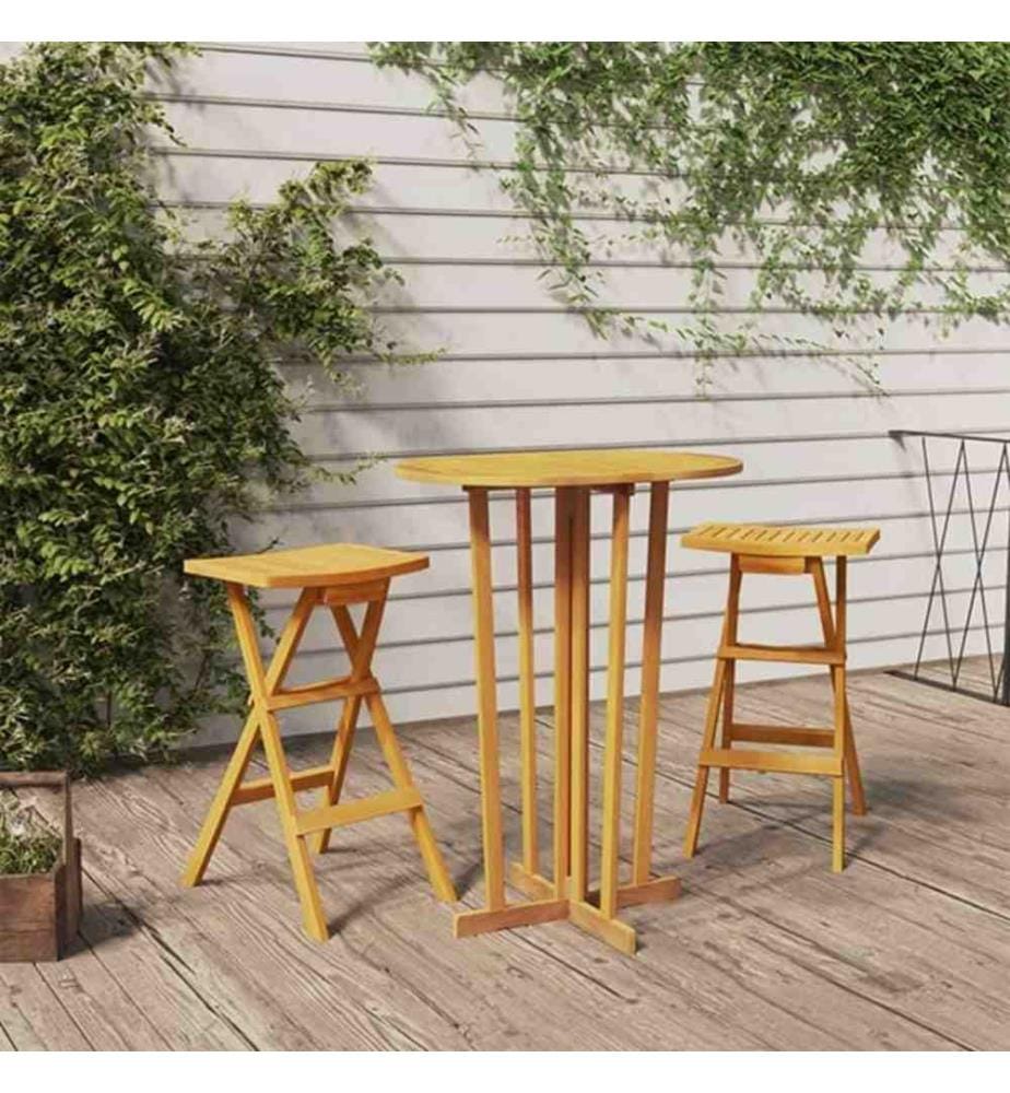 3-tlg. Bar-Set Klappbar Massivholz Teak