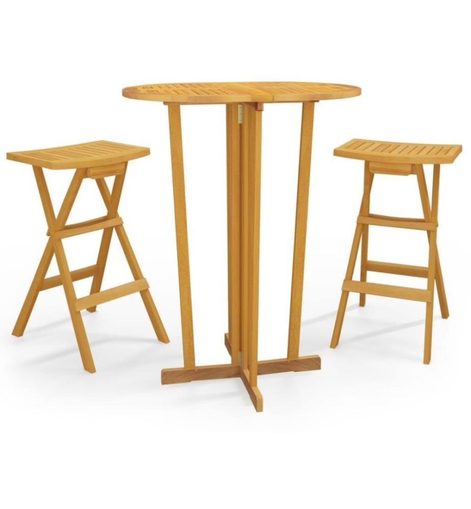 Ensemble de bar pliable 3 pcs Bois de teck massif