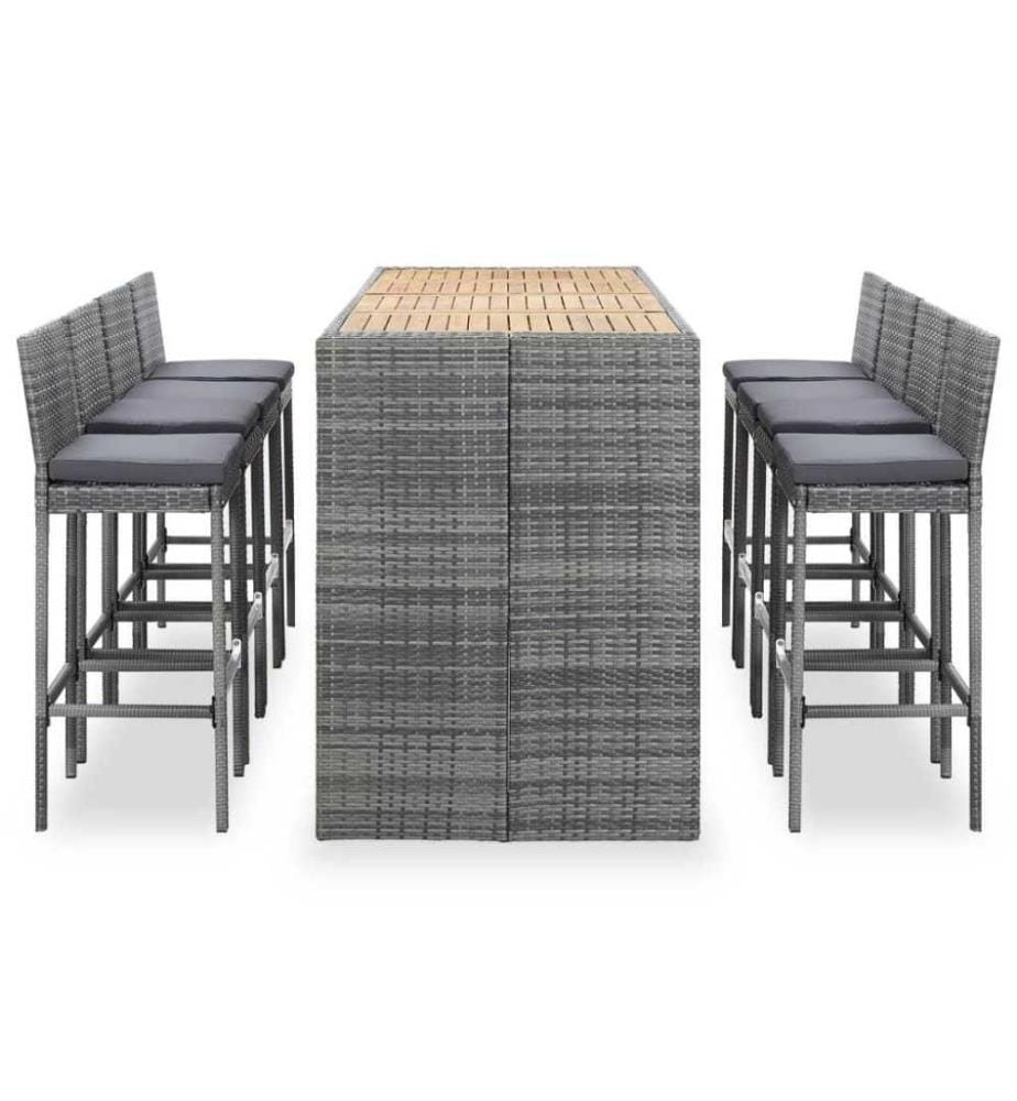 9-tlg. Garten-Bar-Set Poly Rattan und Akazienholz Grau