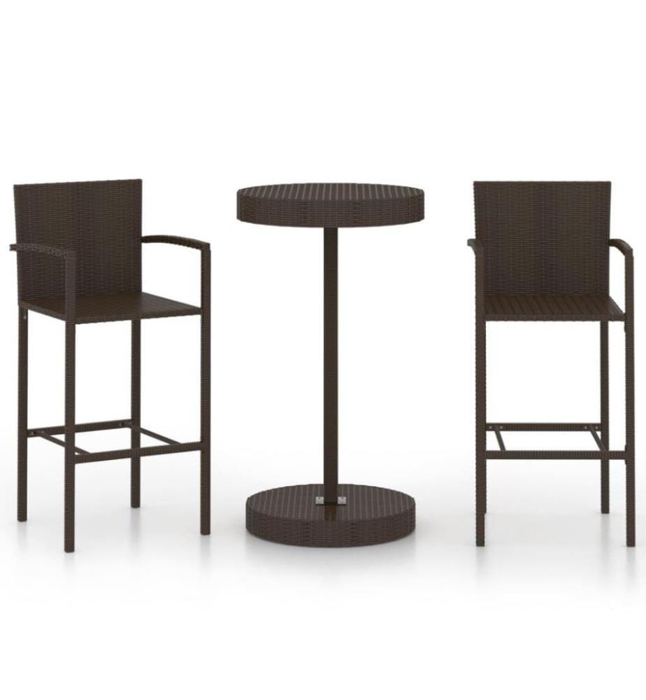 3-tlg. Gartenbar-Set Poly Rattan Braun