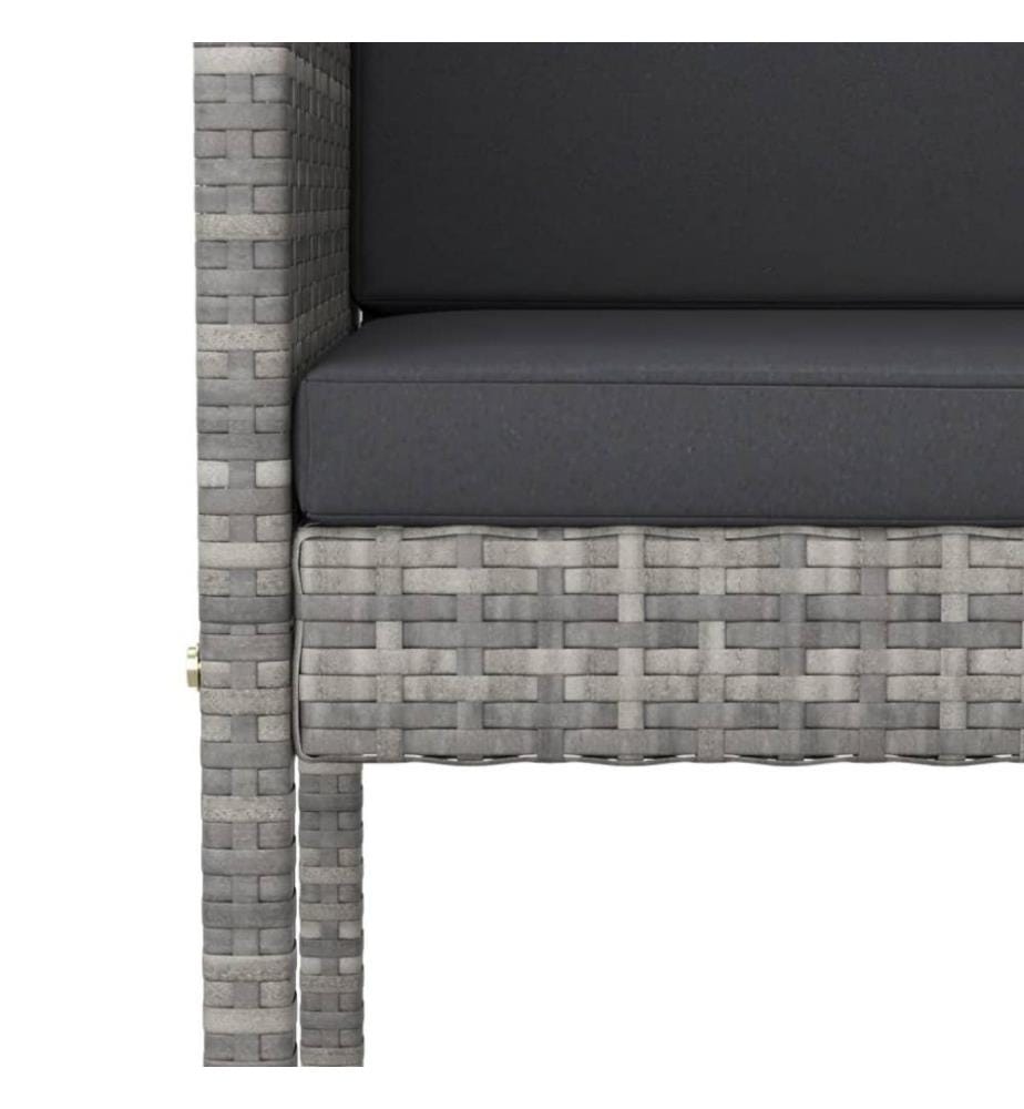3-tlg. Gartenbar-Set mit Kissen Poly Rattan Grau