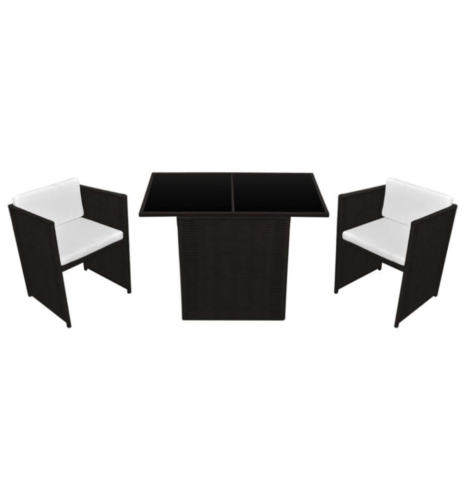 3-tlg. Bistro-Set mit Auflagen Poly Rattan Braun