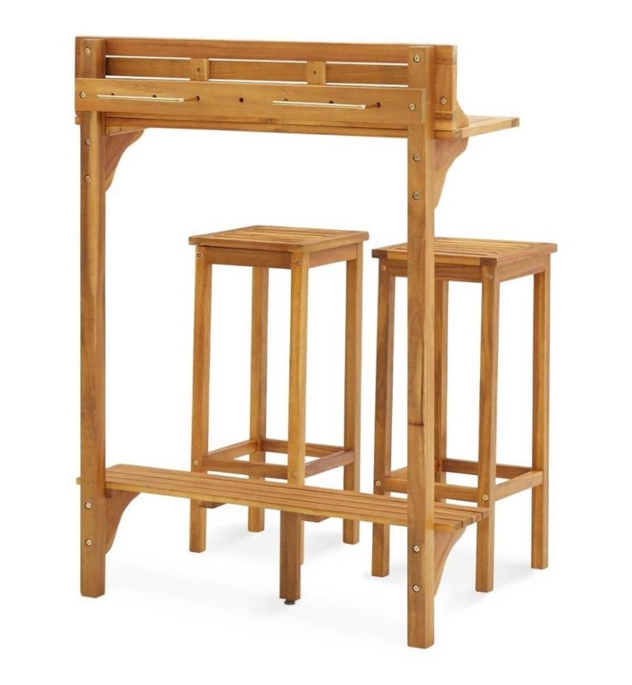 Ensemble de bar de balcon 3 pcs Bois d'acacia solide